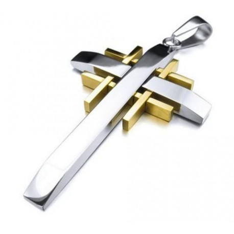 Gold Cross Vintage with 23 inch Chain Men's Stainless Steel Pendant Necklace Silver