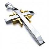 Gold Cross Vintage with 23 inch Chain Men's Stainless Steel Pendant Necklace Silver
