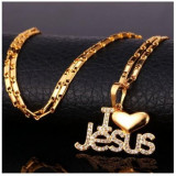 " I Love Jesus" Pendant - U7 Christian Jewelry 18K Gold Plated Jesus Piece Love Necklace Cubic Zirconia