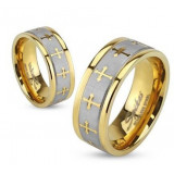 IP Ring with Brushed Center Two Tone Ring Sold as 1 Piece  STR0149 Stainless Steel Celtic Cross Gold