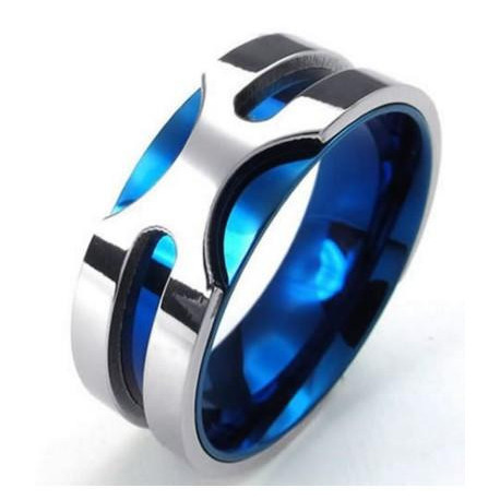 Mens Stainless Steel Ring, 8mm Classic Band, Blue Silver  KONOV Jewelry