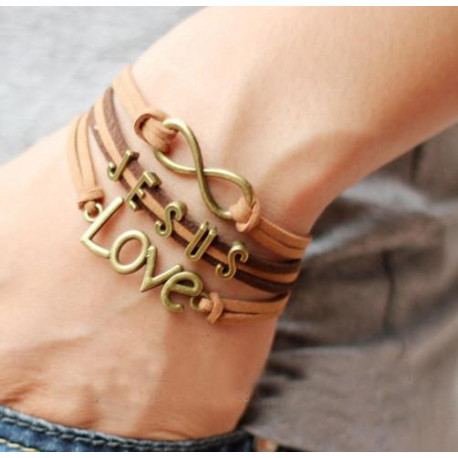 New Jesus & Love Leather Charm Bracelet  (Great Gift!)