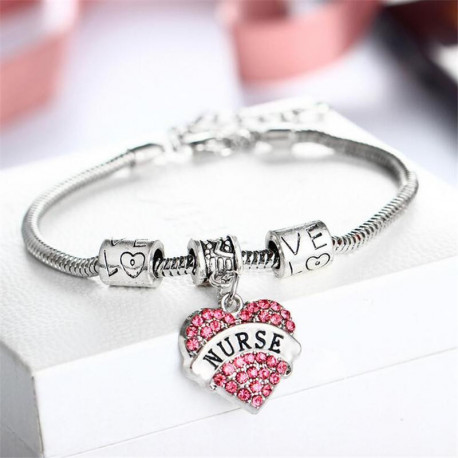 New silver plated charm Heart Nurse bracelet Austrian crystal jewelry