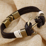 Charm Leather Anchor Bracelets For Men Vintage Jewelry Bronze Plated Bangle Leather Bracelets Hooks Bracelets