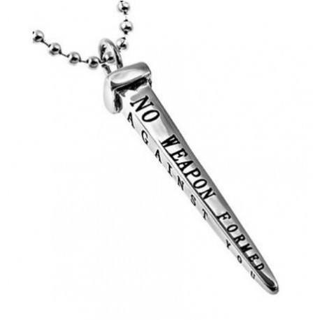 Stainless Steel Ball Chain Christian Nail Cross Necklace Isaiah 54:17 NO WEAPON