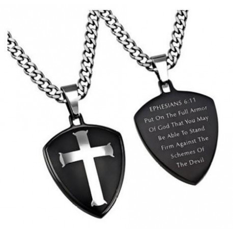 Stainless Steel Thick Chain & Christian Bible Verse with Armor of God Necklace