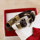 Charm Leather Anchor Bracelets For Men Vintage Jewelry Bronze Plated Bangle Leather Bracelets Hooks Bracelets