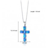 Sterling Silver 3.00 Carats Created Blue Opal Cross Pendant Necklace