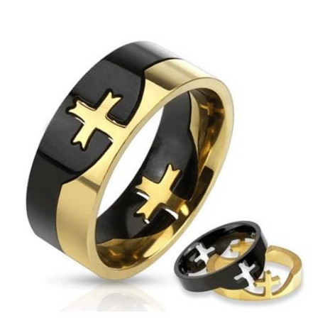 Two Tone Cross Puzzle Ring  STR0159 Stainless Steel