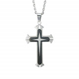 Urban Jewelry Star Cross Necklace Pendant  Black & Silver, 21 Inch Chain  Mens Polished 316L Stainless Steel