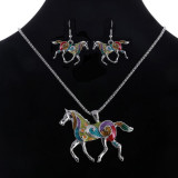 Vintage Horse Necklace & Earring Jewelry Set For Women Gold/Silver Plated