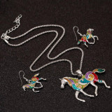 Vintage Horse Necklace & Earring Jewelry Set For Women Gold/Silver Plated