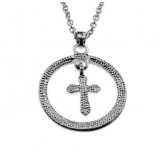 Word Faith Engraved on Silver Circle Necklace Christian Jewelry Cross Pendant