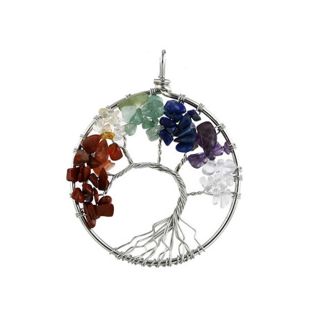 Curved 7 Chakra Reiki Tree of Life Pendant Necklace