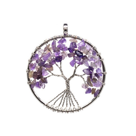 Amethyst Reiki Tree of Life Pendant Necklace