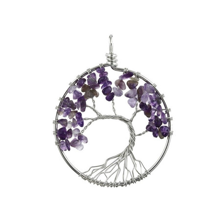 Curved Amethyst Reiki Tree of Life Pendant Necklace