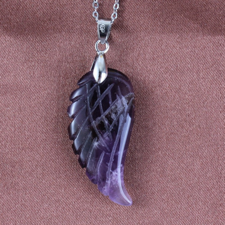 Natural Amethysts Silver Vintage Angel Protection Wing Pendant