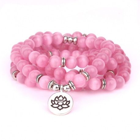 Natural Pink Opal 108 Buddha Mala Bead Bracelet