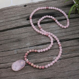 Natural Rose Quartz And Rhodrochrosite Heart Chakra Mala Bracelet Set