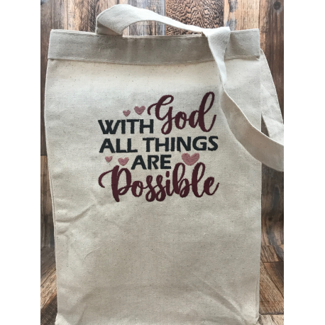 With God All Things Are Possible Embroidered Tote Bag