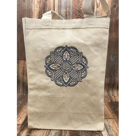 Navy Blue Mandala Embroidered Canvas Tote Bag