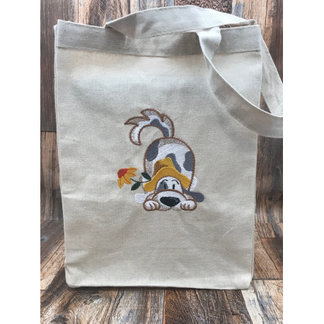 Country Dog Embroidered Canvas Tote Bag