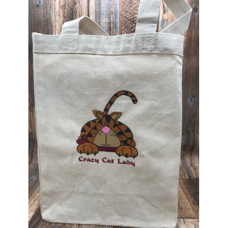 Crazy Cat Lady Embroidered Canvas Tote Bag Add Personality to Your Style with this Embroidered Cat Lady Tote Bag