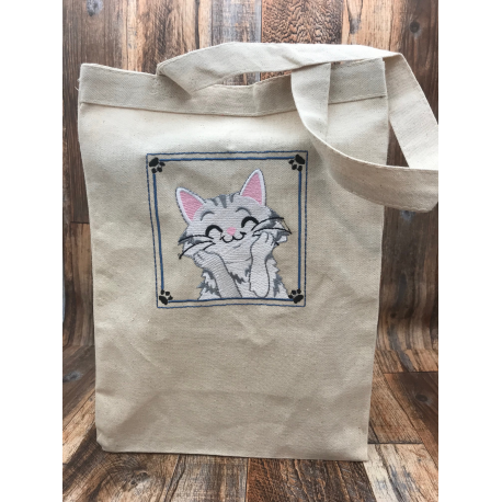Cutie Cat Design Embroidered Tote Bag Aesthetic Embroidered Canvas Tote Bag for Feline Lovers Ideal for Gifting