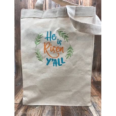 He Is Risen Y'all Embroidered Canvas Tote Bag