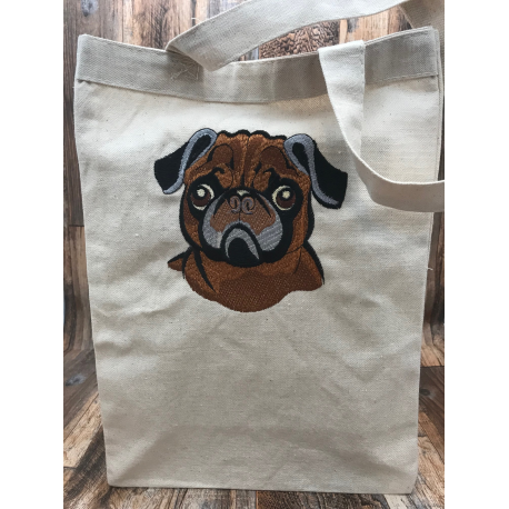 Pug Embroidered Canvas Tote Bag