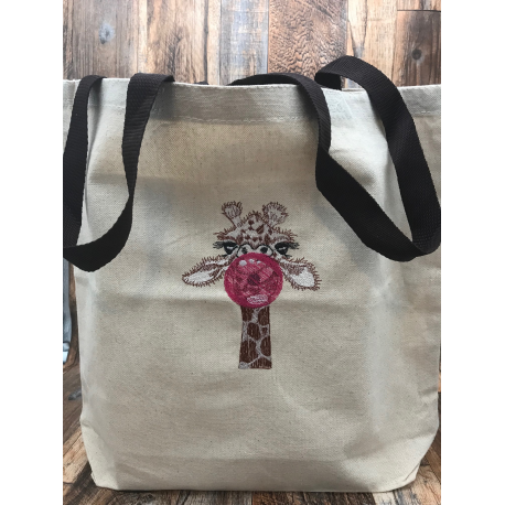 Giraffe Embroidered Tote Bag Handcrafted Safari Inspired Giraffe Lover's Dream Embroidered Canvas Tote Bag