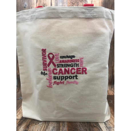 Cancer Support Embroidered Tote Bag Stylish Tough and Beautiful Cancer Support Embroidered Canvas Tote Bag
