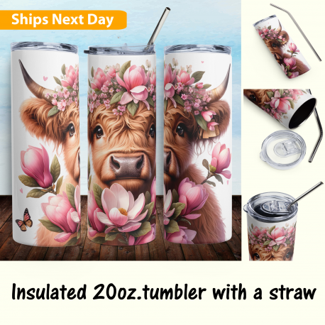 Handcrafted Adorable Highland Cow Custom Tumbler with Shaggy Hair - Great Gift Idea