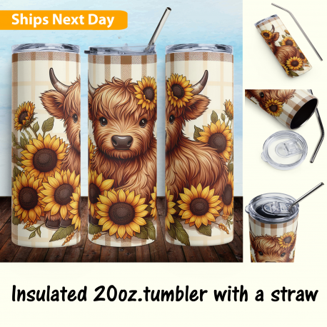 Unique Shaggy Haired Baby Highland Cow Design Tumbler Custom Gift Idea