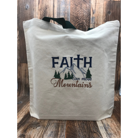 Faith Can Move Mountains Embroidered Canvas Tote Bag