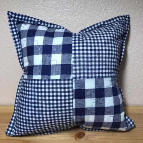 Blue & White Quilted Throw Pillow – 100% Cotton Handmade Home Décor