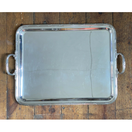 Christofle Rubans Extra Large Silver Plate Serving Tray Handles 21 X 17 Inches
