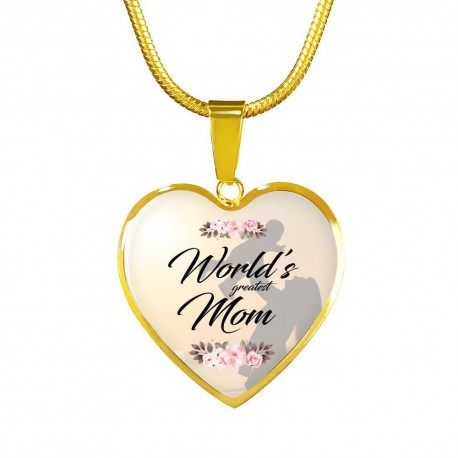 Gold Heart Pendant With Snake Chain - World's Greatest Mom