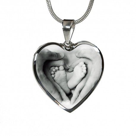 Stainless Heart Pendant With Snake Chain - Family Heart Necklace