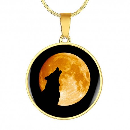 Gold Plated Circle Pendant With Snake Chain - Fearless Wolf