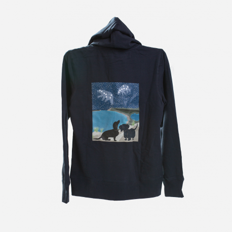 Sleeping Bear Dachshunds Zip-up Hooded Sweatshirt, Dark Navy
