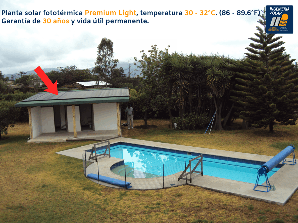 Planta solar fototérmica Premium Light, temperatura 30 - 32°C. (86 - 89.6°F) Garantía de 30 años y vida útil permanente.