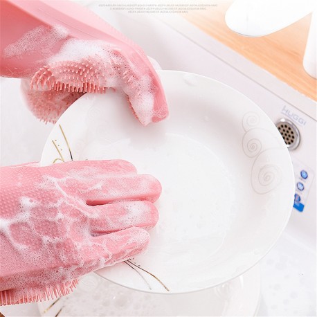 1 Pair Magic Silicone Gloves Dishwashing Scrubber Dish Washing Sponge Rubber Scrub Latex Hand Kitchen Cleaning Household Brush