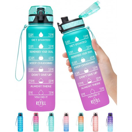 32oz Motivational Fitness Sports Water Bottle with Time Marker