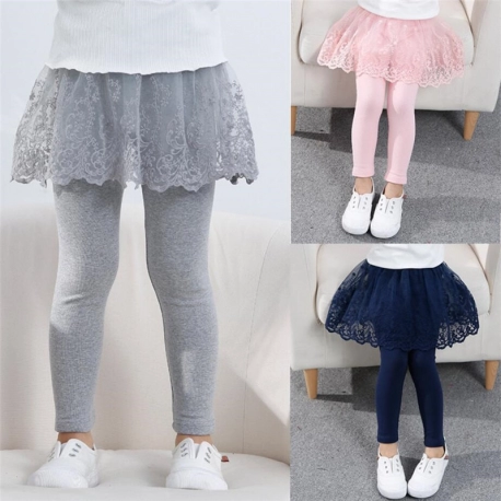 2022 Cotton Baby Girls Leggings Lace Princess Skirt-pants 2-7 Years