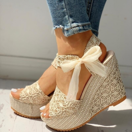 Summer Platform Wedge Sandals Lace Design Ankle Strap