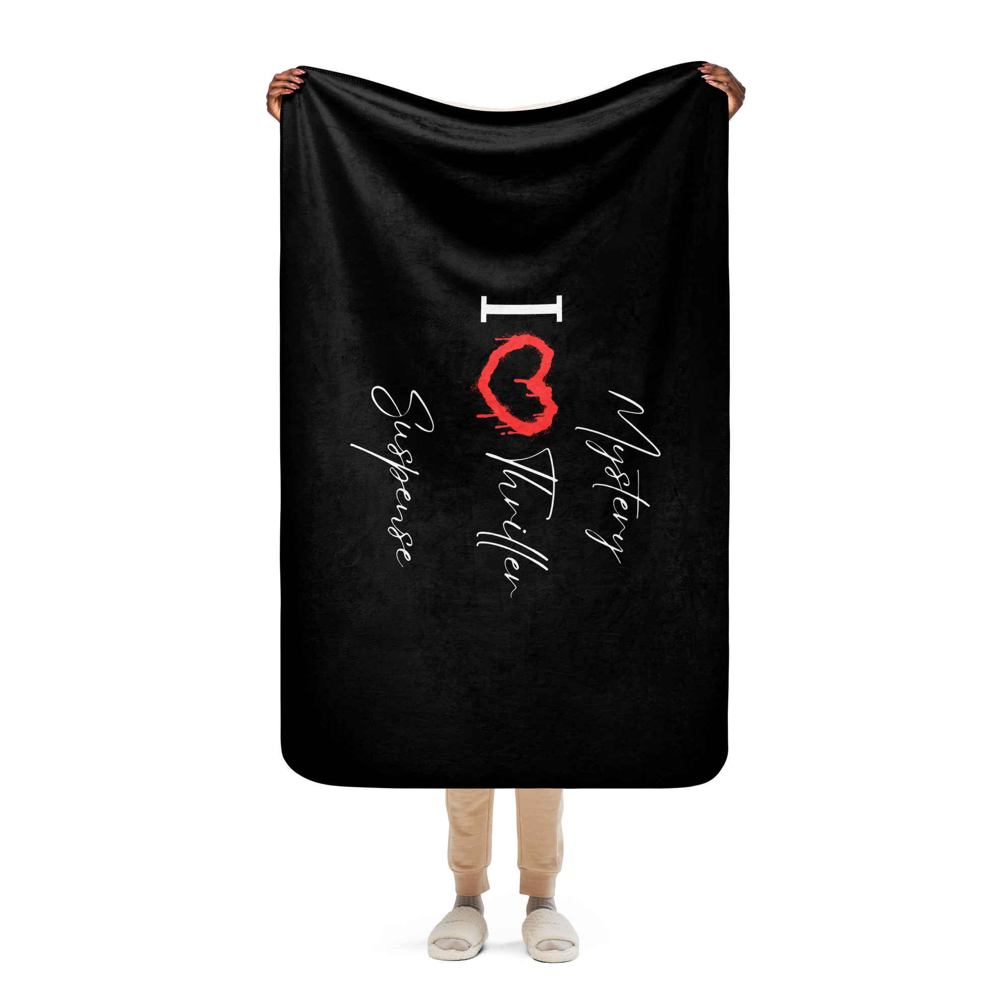 "Indulge in cozy comfort with our I Love Mystery Thriller Suspense Sublimated Sherpa Blanket. Perfect for fans of thrilling tales. Shop now!