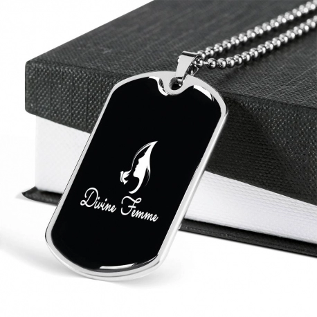 Divine Femme Engraved Stainless Dog Tag Pendant with Ball Chain