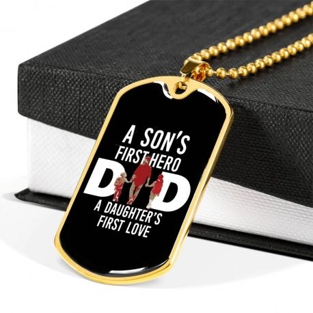 A Son's First Hero, A Daughter's First Love, Gold Dog Tag Necklace, Father's Day Gift, Gifts For Him, Necklace, Dad, Gifts