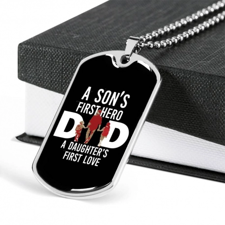 A Son's First Hero, A Daughter's First Love, Silver Dog Tag Necklace, Father's Day Gift, Gifts For Him, Necklace, Dad, Gifts